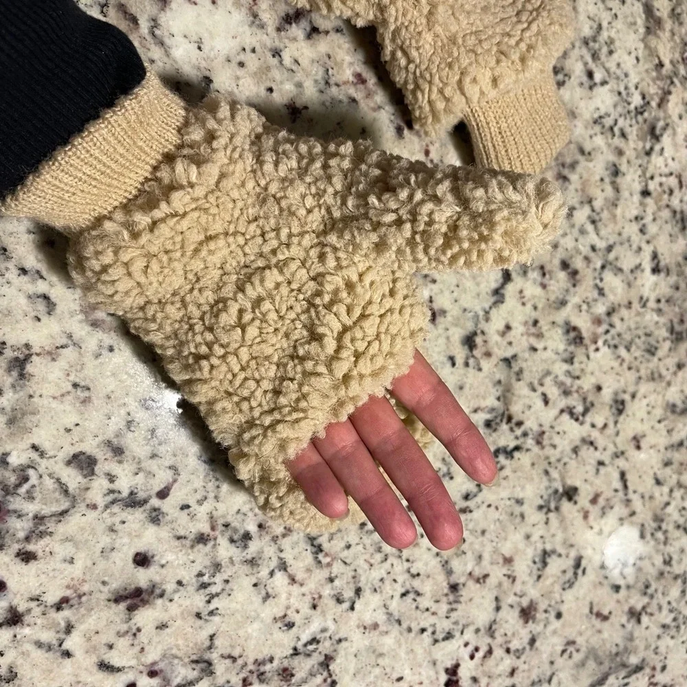CC Beanie Sherpa Fleece Mittens Cozy Warm Tan Women's Winter‎ Accessories